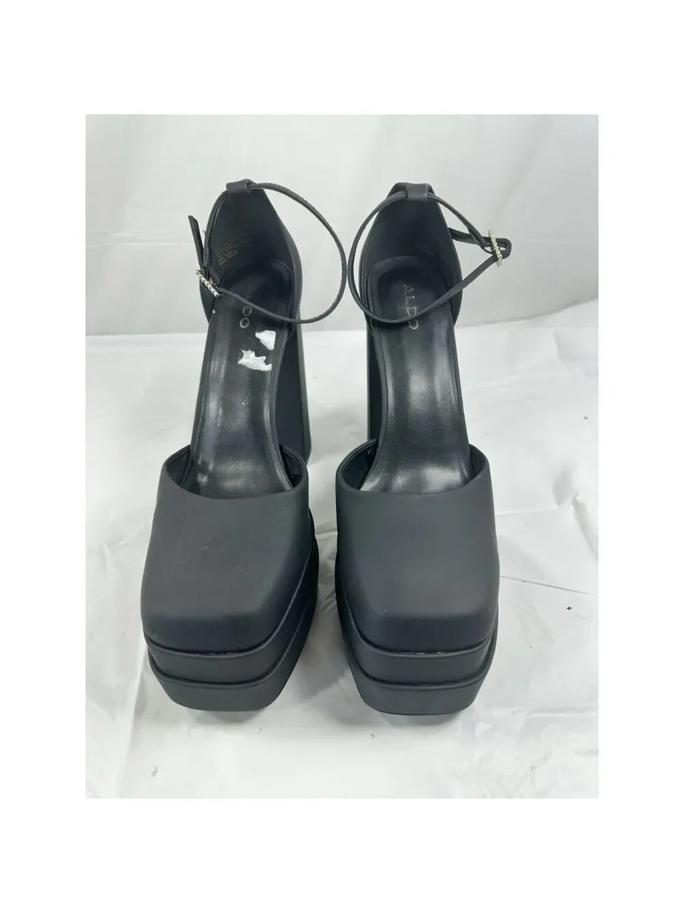 ALDO Grandle AnkleStrap Double Platform 5.75” Pump Satin Black Women Sz 11 Goth